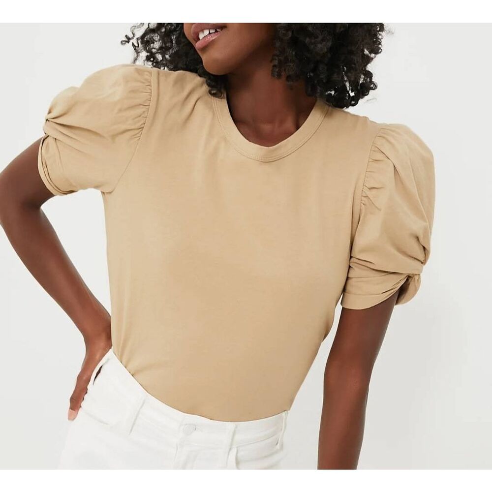 NWT Tuckernuck POMANDER PLACE Tan Vesty Puff Sleeve Crewneck sz Medium